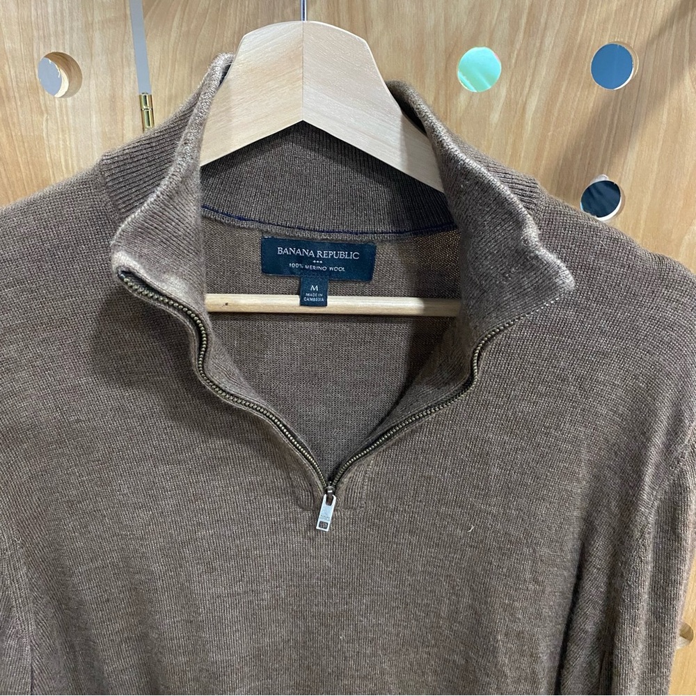Banana Republic Merino Wool Quarter-Zip Sweater Brown Medium - Picture 3 of 5